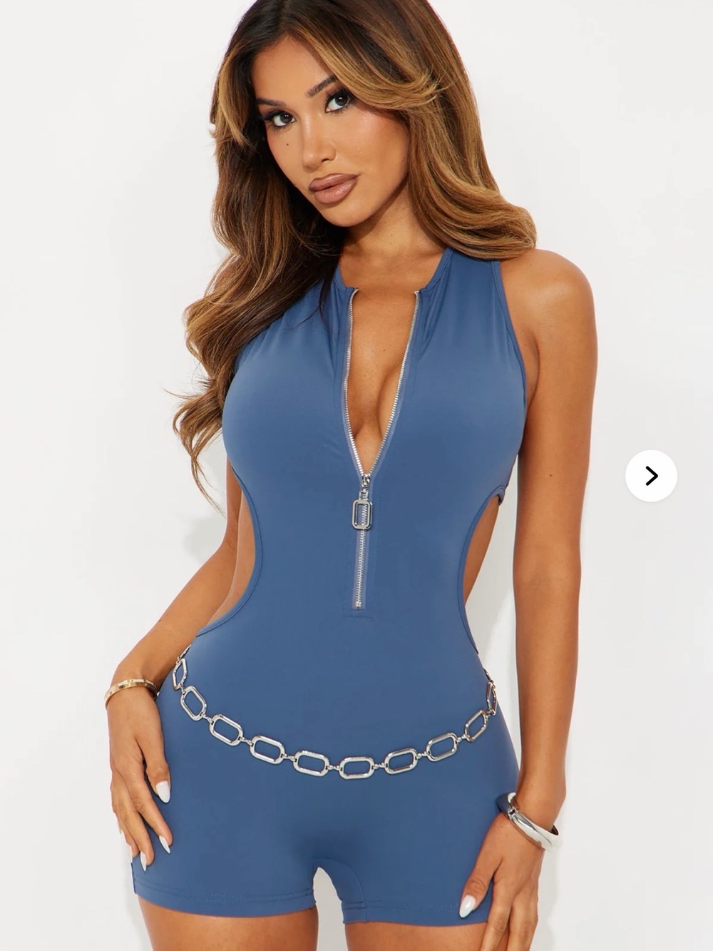 Blue Zip-Front Sleeveless Romper